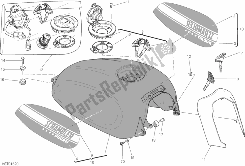 Toutes les pièces pour le Réservoir D'essence du Ducati Scrambler Sixty2 Thailand USA 400 2016